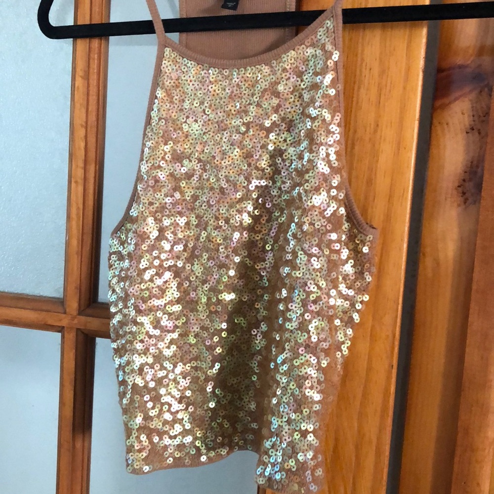 Tan sequined crop top